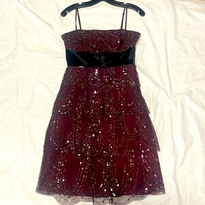 Vintage BCBG Maroon Embellished Cocktail Dress